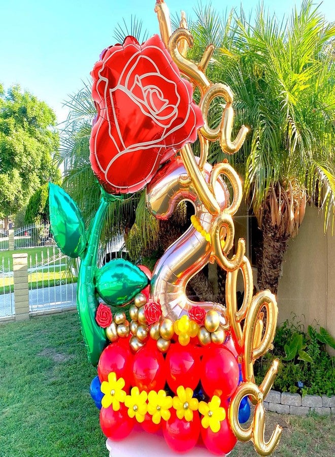 KHC-KHF Rose-balloons flower-balloon 6pcs 37in Giant Rose Foil Balloons Red Flower Balloon Valentines Day Balloon for Birthday Wedding Valentines Day Flower Theme Party Decoration - Image 2